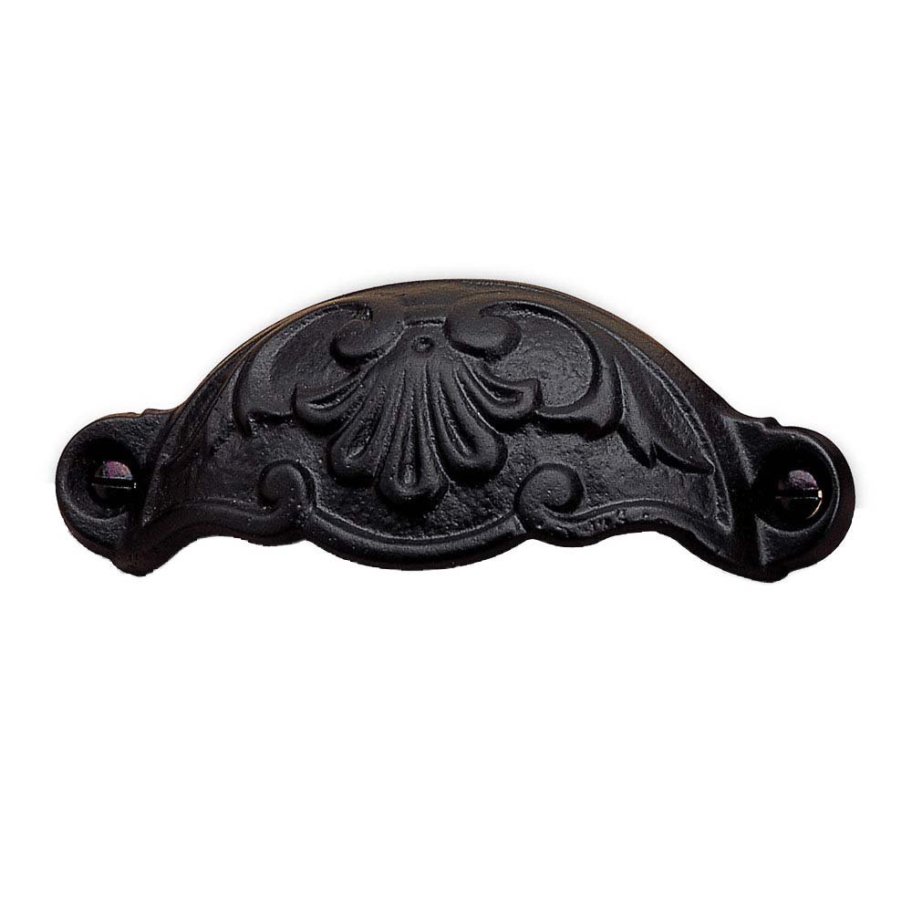 Forged Iron 3 5/8' Centers Embossed Front Mounted Cup Pull in Matte Black