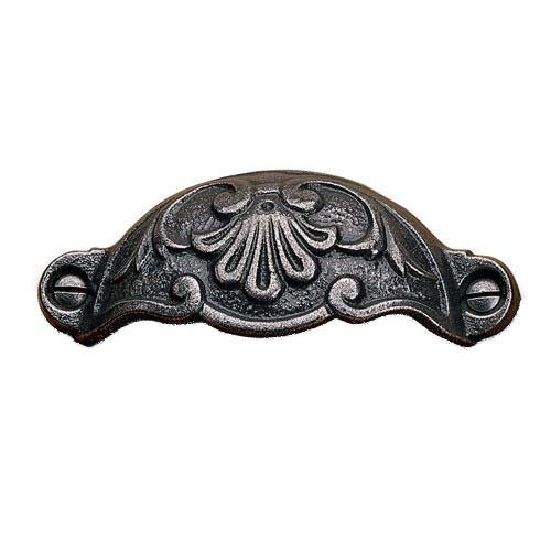 Forged Iron 3 5/8' Centers Embossed Front Mounted Cup Pull in Natural Iron