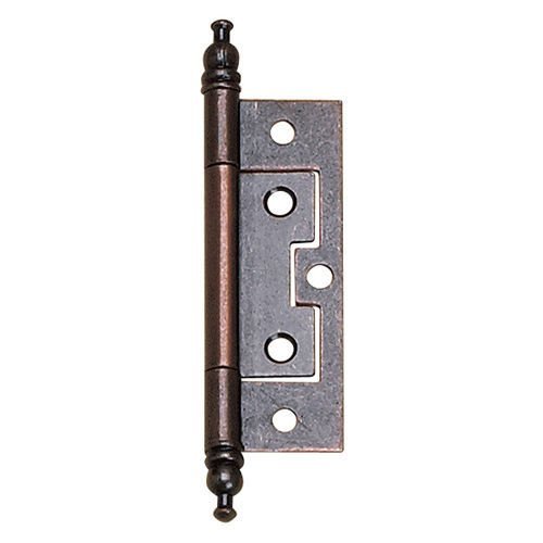4 1/32" Long Non-Mortise Hinge with Minaret Finial in Distressed Antique Copper