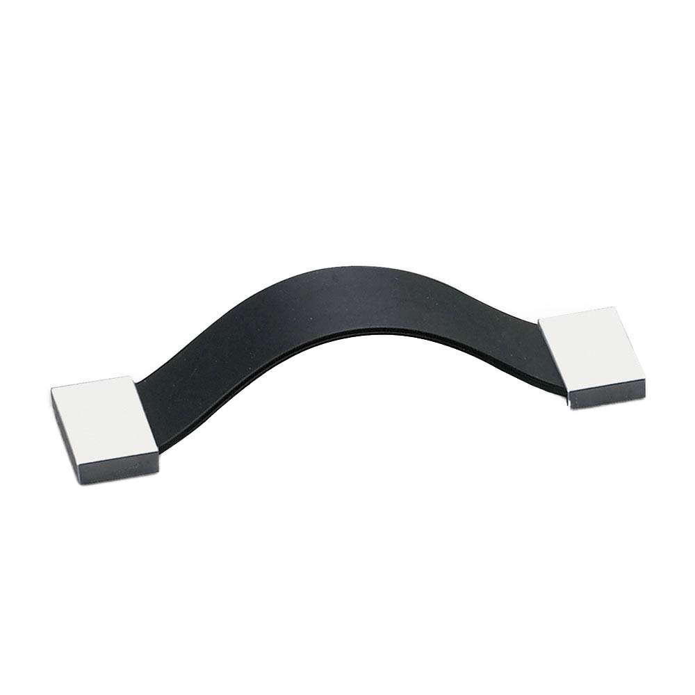 5" Centers Strap Handle in Matte Chrome and Black Rubber