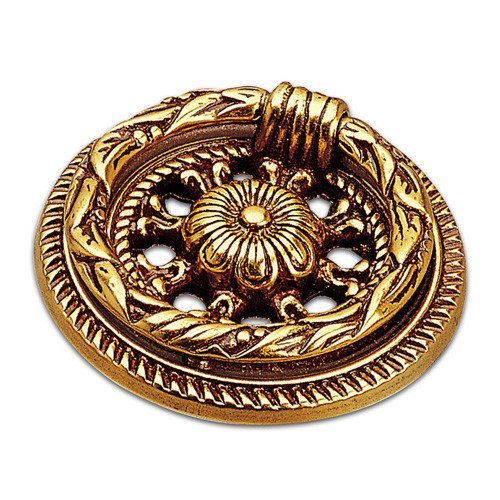 Solid Brass 1 5/8" Diameter Ornate Floral Detail Ring Pull in Empire Brass