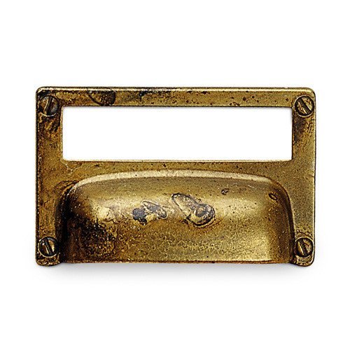 1 1/4" Centers Cup Pull and Label Holder with Faux Screws in Oxidized Brass