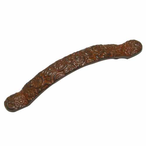 Cast Iron 3 3/4" Centers Floral Embossed Pull in Rust