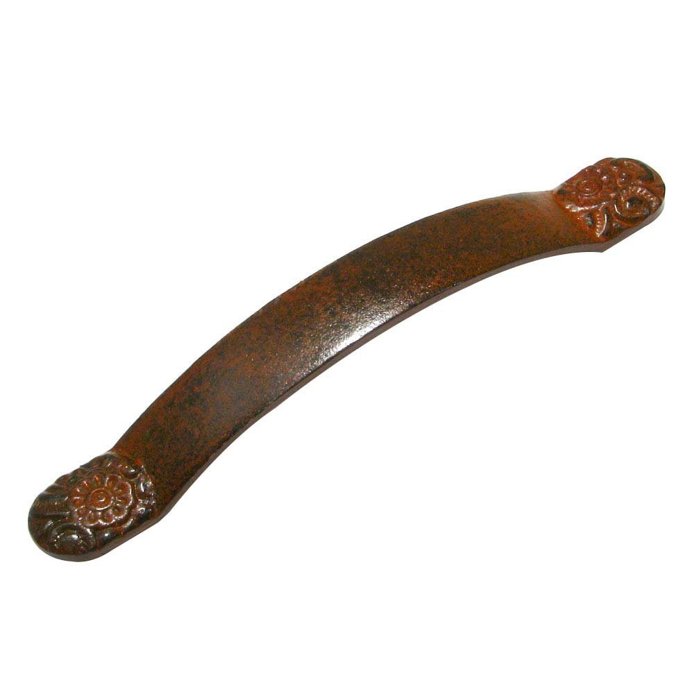 Cast Iron 3 3/4" Centers Floral Embossed and Plain Pull in Rust