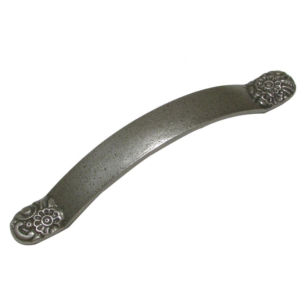 Cast Iron 3 3/4" Centers Floral Embossed and Plain Pull in Natural Iron