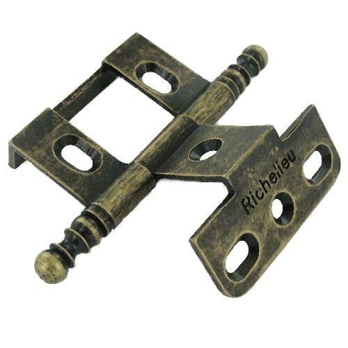Solid Brass 3 1/2" Long Full Wrap Hinge with Ball Tip Finials in Antique English