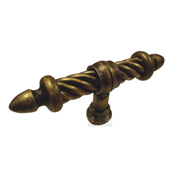 3 11/16" Long Twisted T-Knob in Burnished Brass