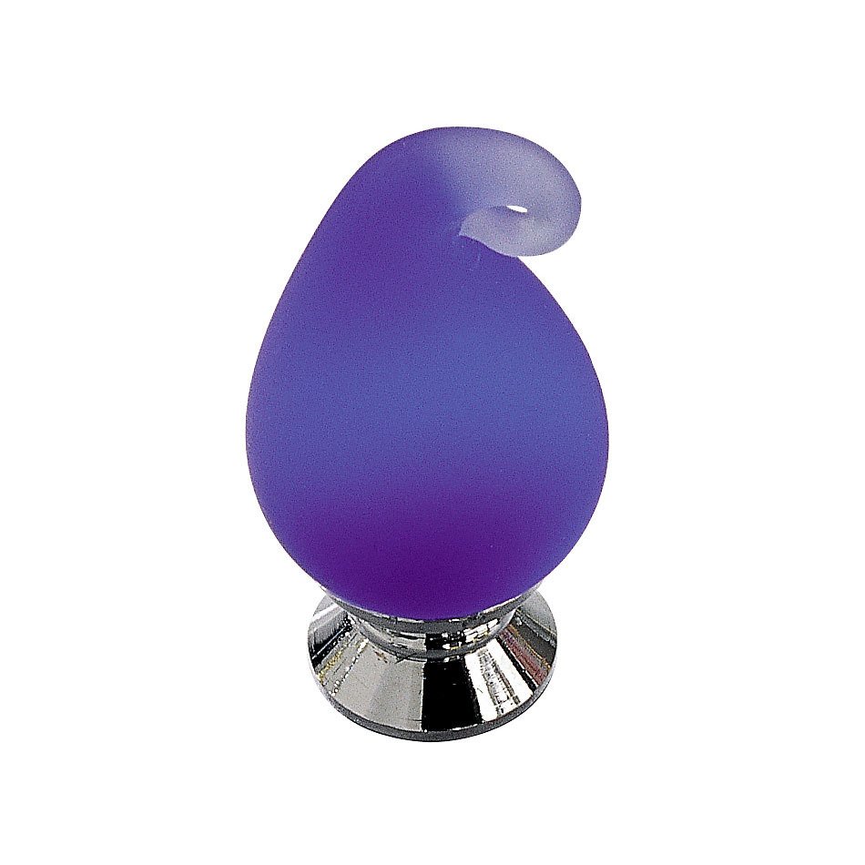 3/4" Diameter Teardrop Knob in Chrome and Navy Frosted Blue Murano Glass