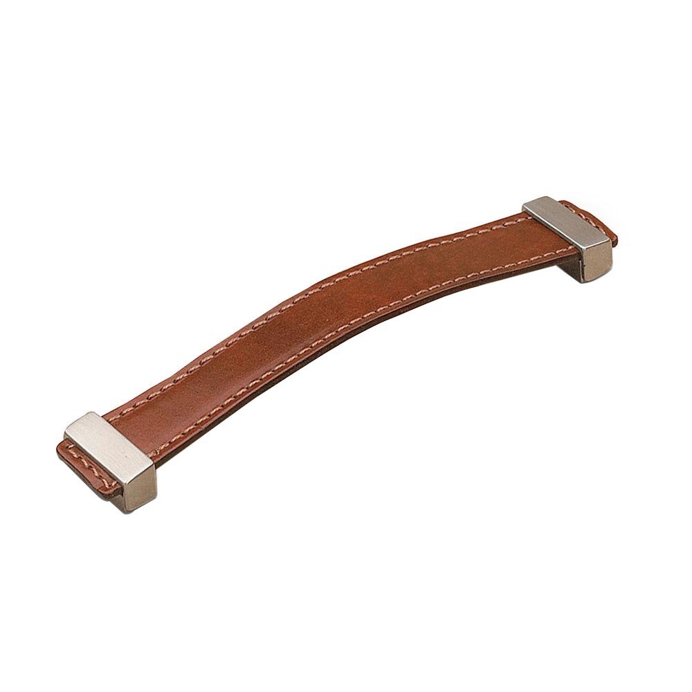 6 1/4" Centers Low Profile Leather Pull in Brushed Nickel and Brown