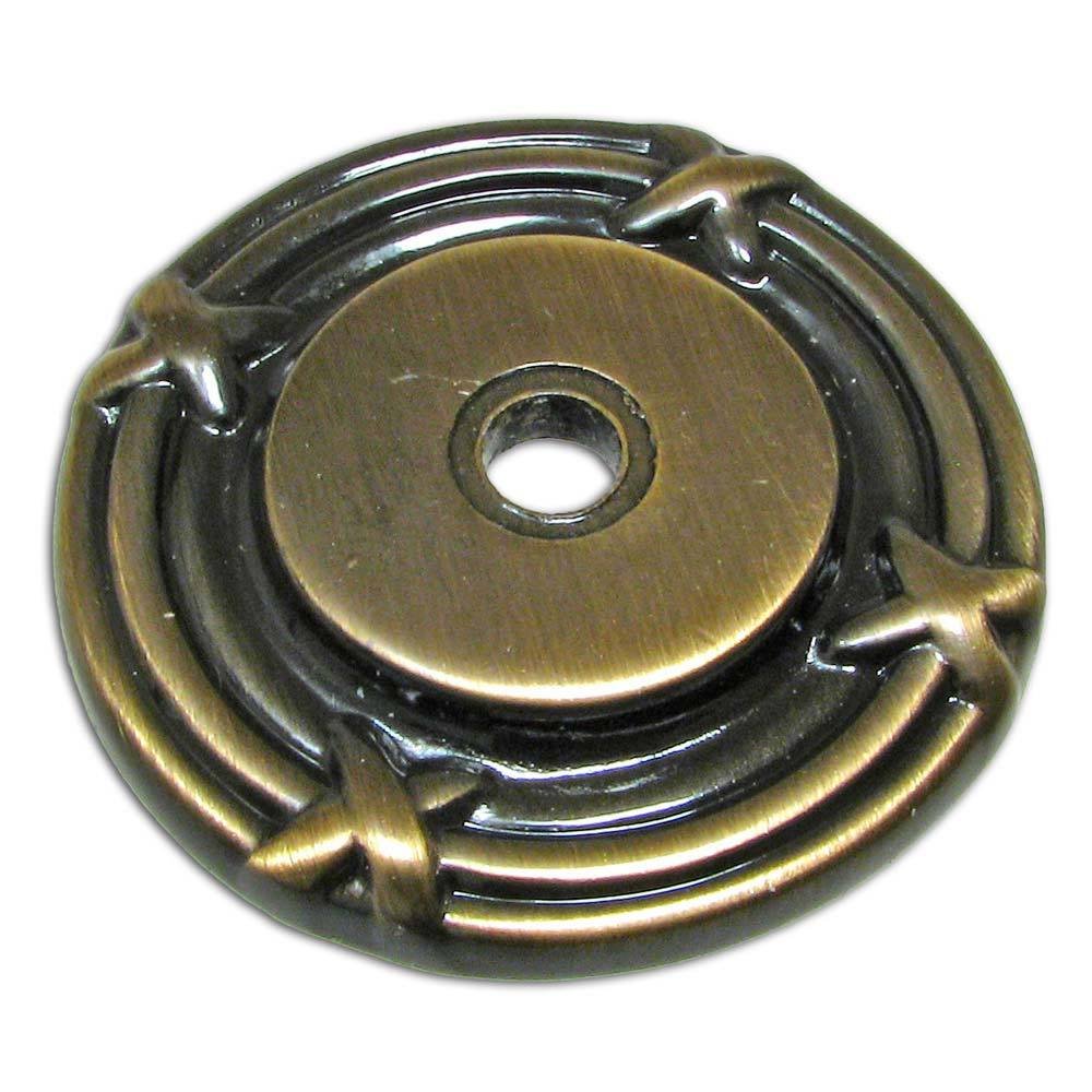 1 1/2" Diameter Round Knob Backplate with Twig and Cross-tie Detail in Antique English