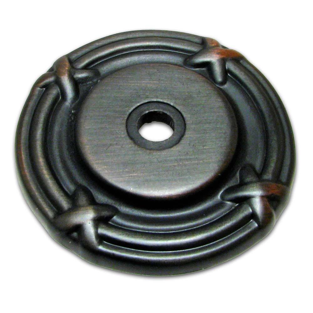 1 1/2" Diameter Round Knob Backplate with Twig and Cross-tie Detail in Brushed Oil Rubbed Bronze