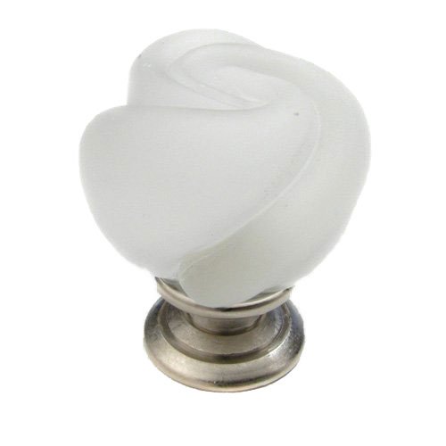 1 3/16" Diameter Rose Knob in Brushed Nickel and Frosted Clear Murano Glass