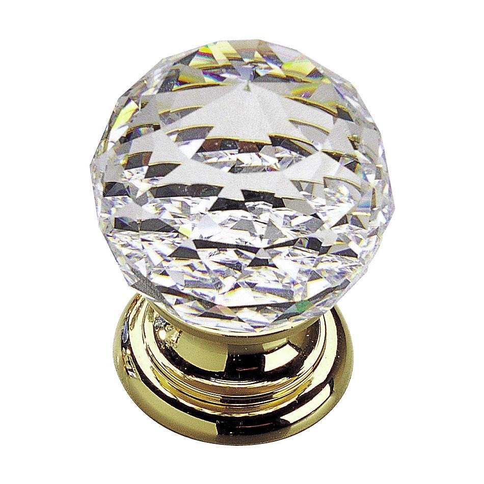 Solid Brass 1 3/16" Diameter Beveled Knob in Brass and Clear Crystal