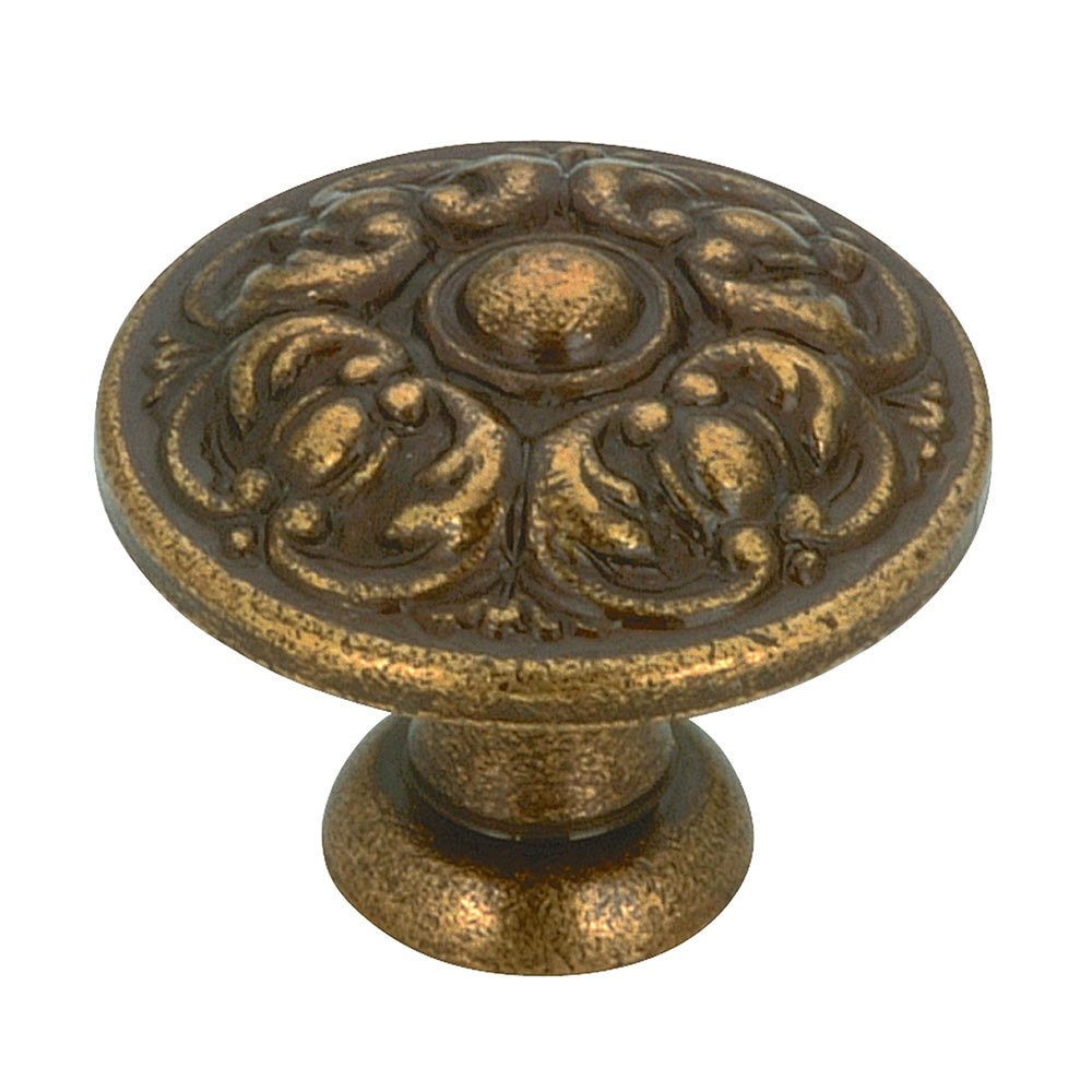 Solid Brass 3/4" Diameter Embossed Floral Knob in Antique English
