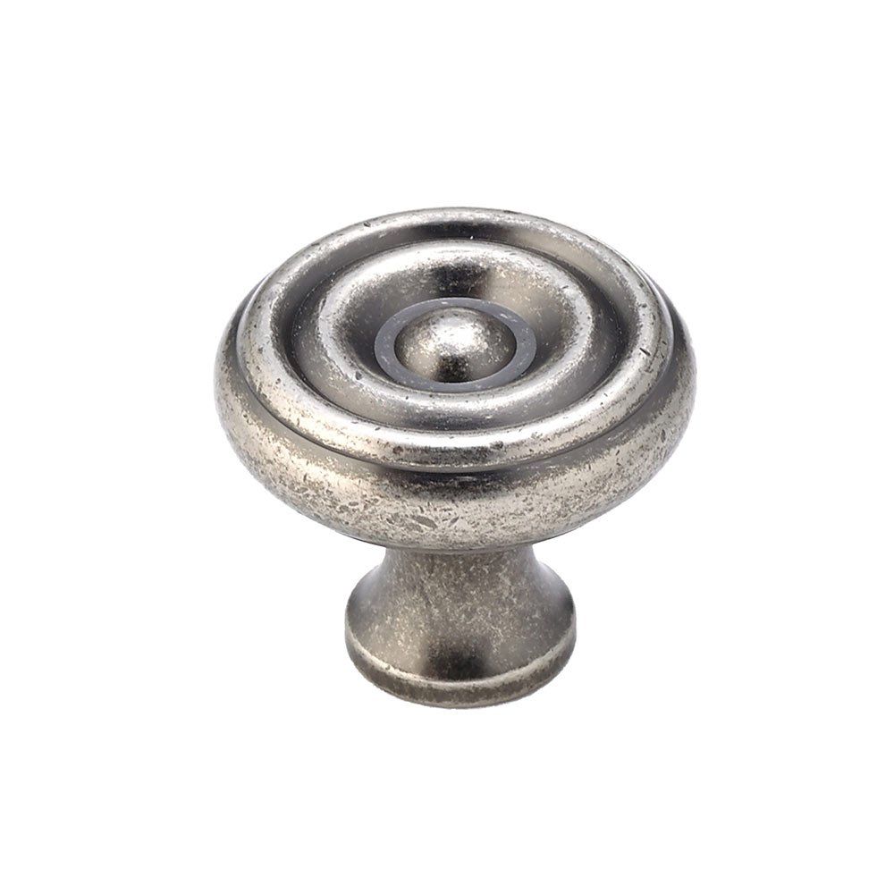 Solid Brass 1 1/4" Diameter Flattened Knob with Concentric Circles in Pewter