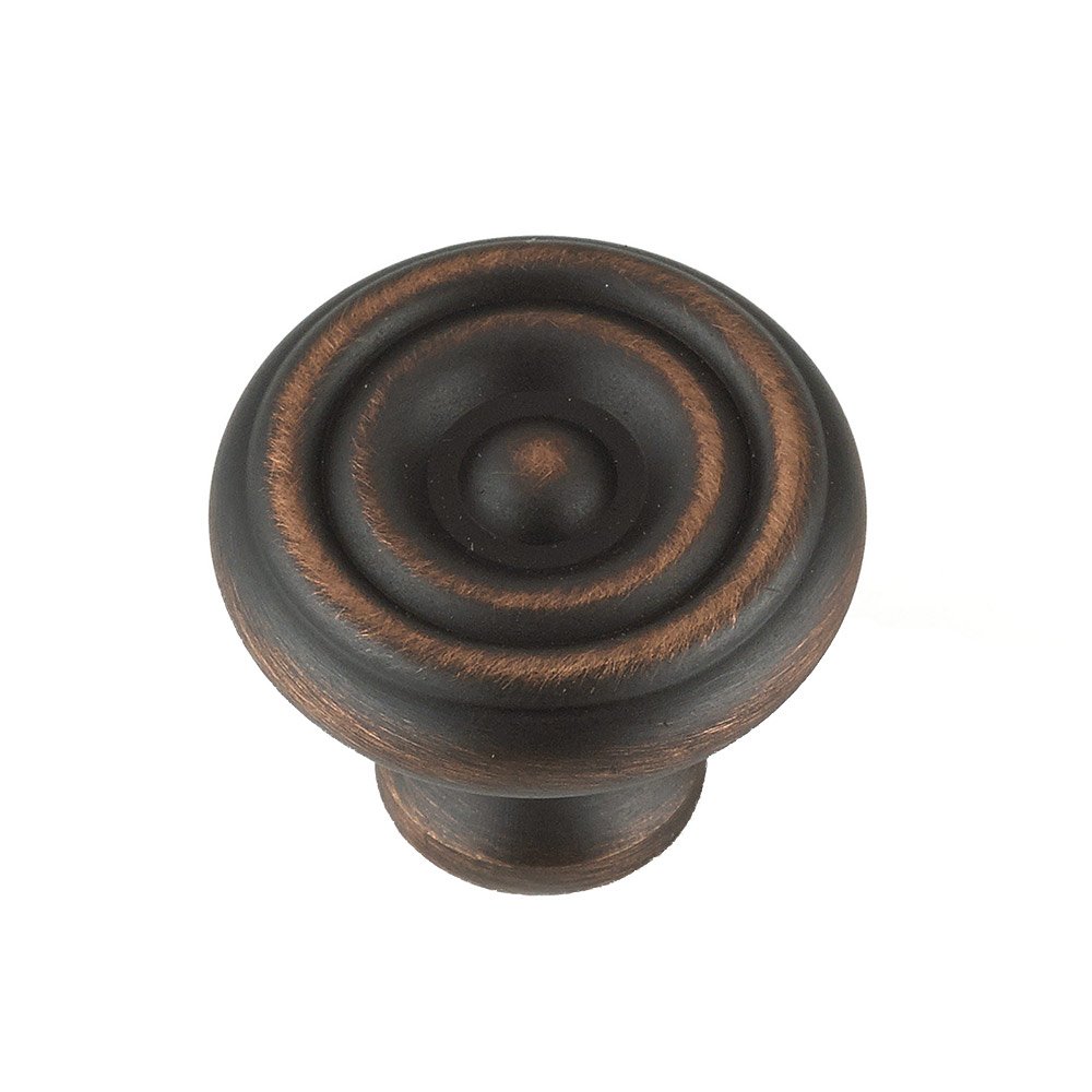 Solid Brass 1 1/4" Diameter Flattened Knob with Concentric Circles in Brushed Oil Rubbed Bronze