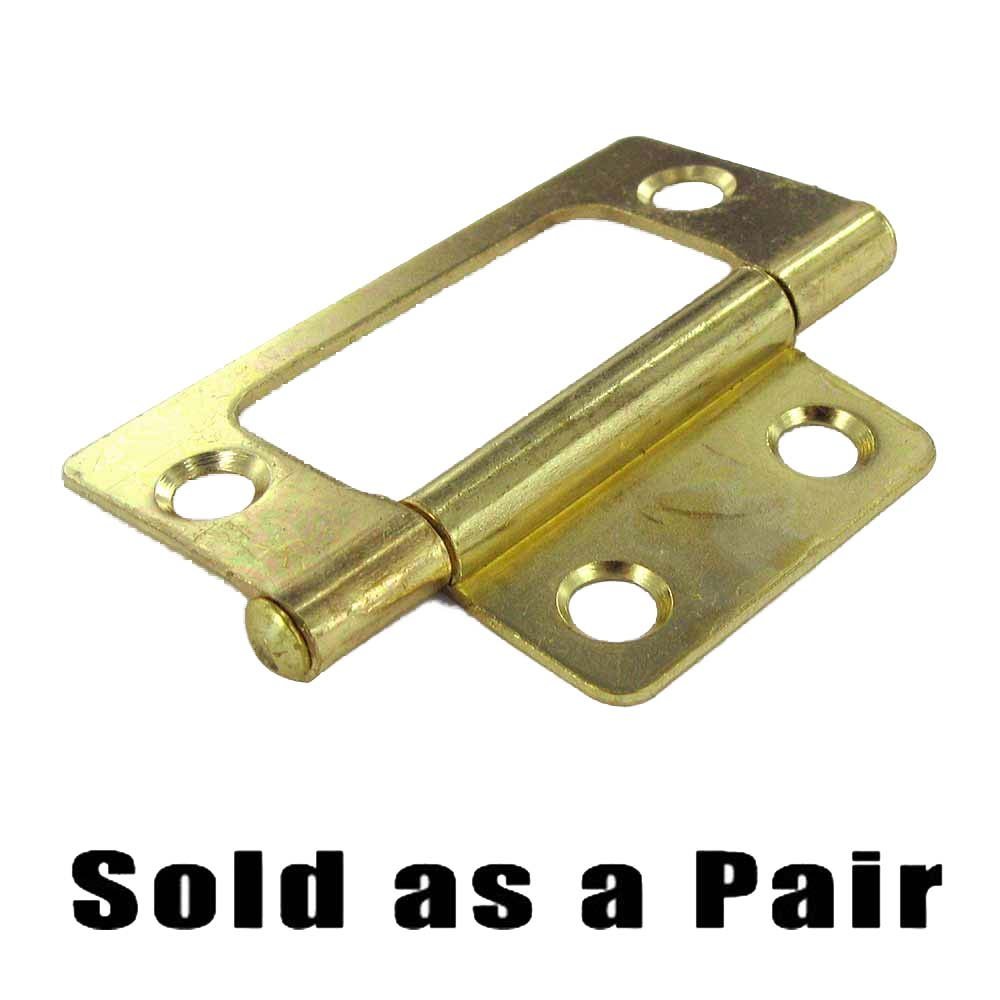2" Long Non-Mortise Hinge (Pair) with Button Tip in Brass