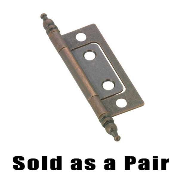 3" Long Non-Mortise Hinge (Pair) with Minaret Finial in Distressed Antique Copper