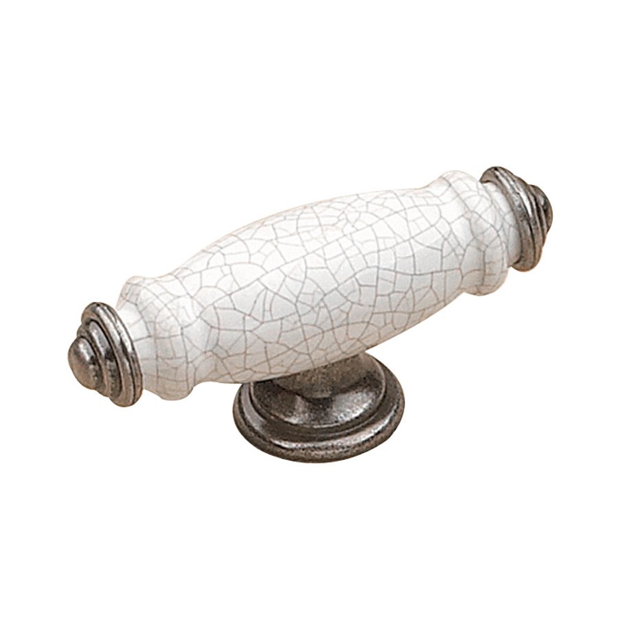 Ceramic 3" Long T Knob in Faux Iron and Crackle White