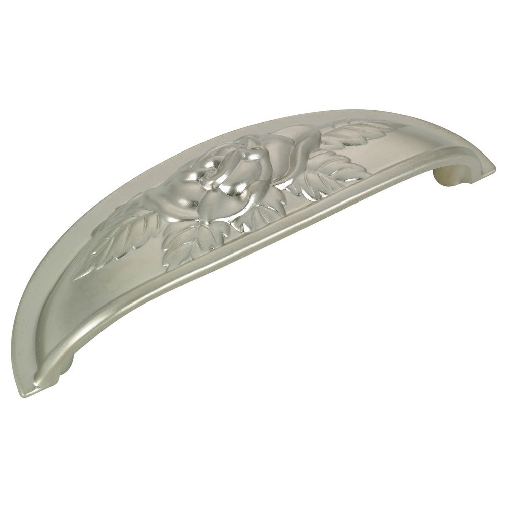 3 3/4" Centers Rose Embossed Cup Pull in Matte Nickel