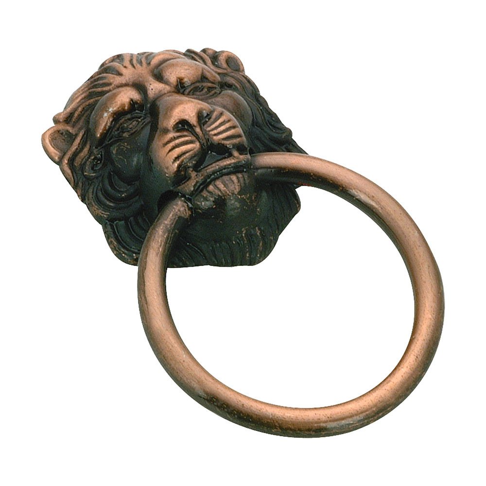 1 1/2" Diameter Lion Face Ring Pull in Old Copper