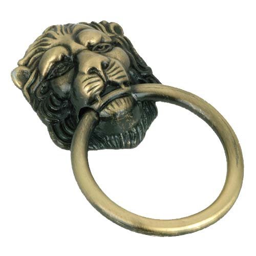 1 1/2" Diameter Lion Face Ring Pull in Antique English