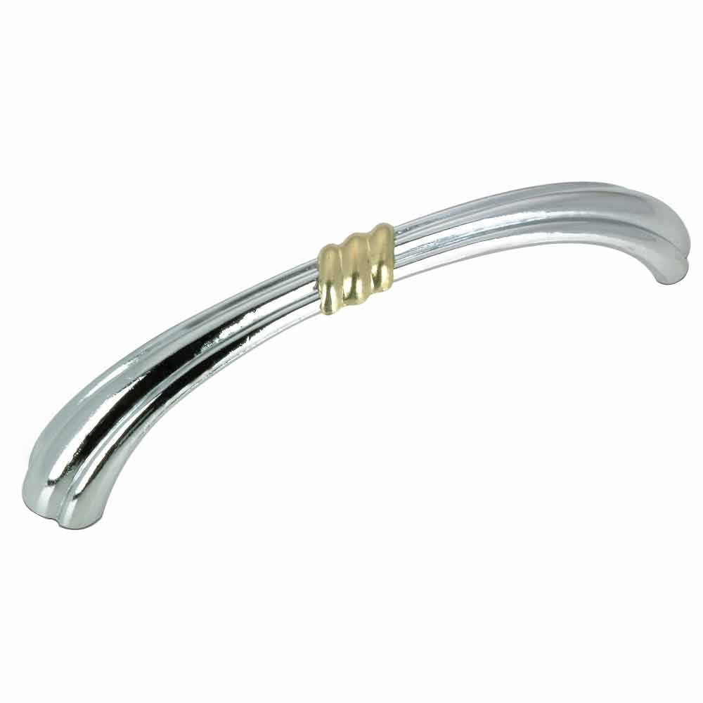 3 3/4" Centers Bow Pull with Twirl in Chrome and Brass