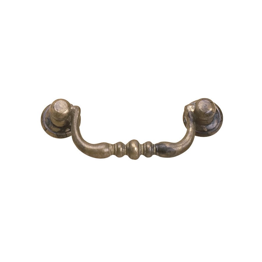 Solid Brass 2 1/2" Centers Round Base Bail Pull with Beaded Center in Oxidized Brass