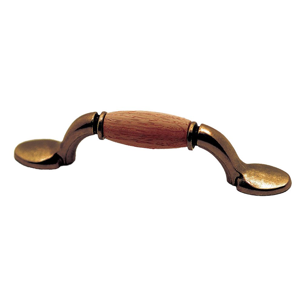 3" Centers Plastic Inlayed Pull in Burnished Brass and Oak Natural Unlacquered