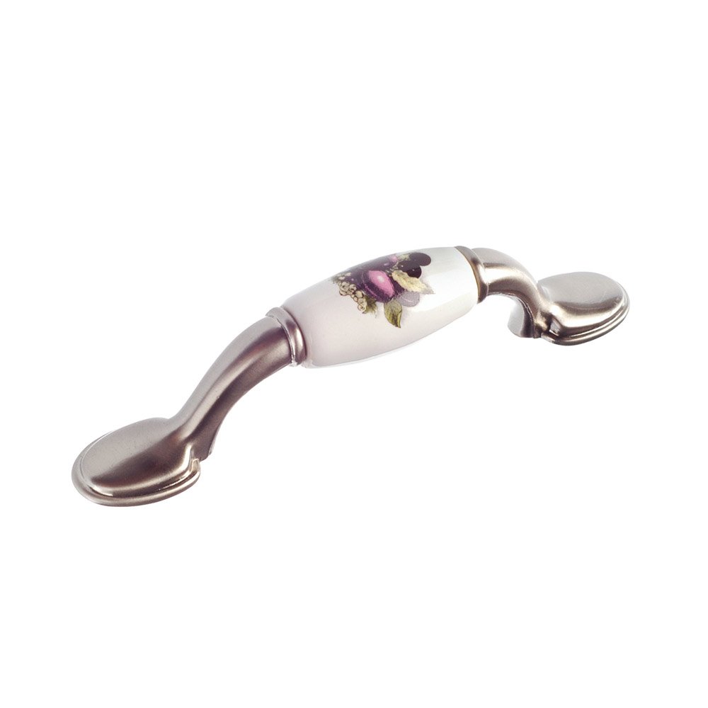 3" Centers Ceramic Inlayed Bow Pull in Brushed Nickel and Plum