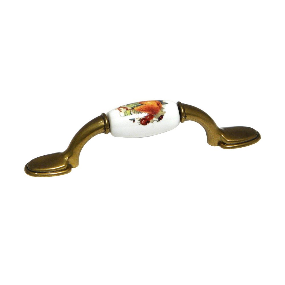 3" Centers Ceramic Inlayed Bow Pull in Burnished Brass, Plum and Pear