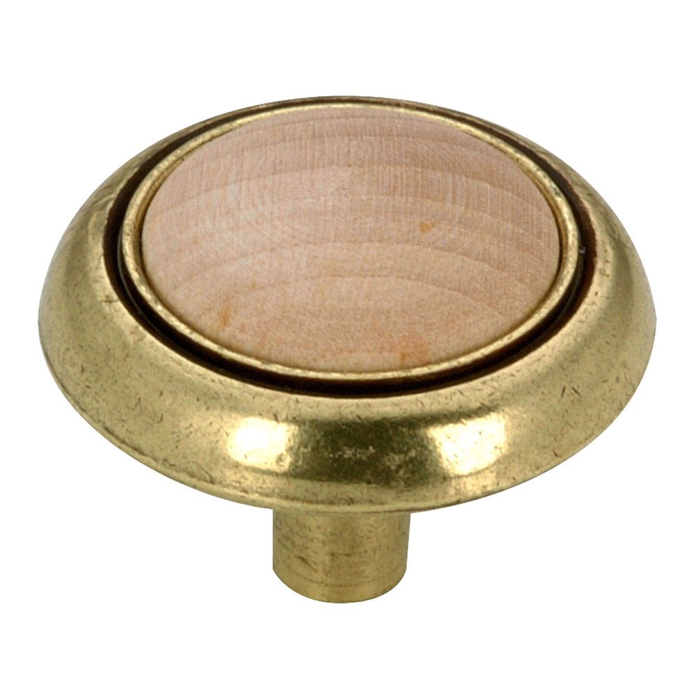 Wood 1 1/4" Diameter Inset Knob in Burnished Brass and Maple Natural