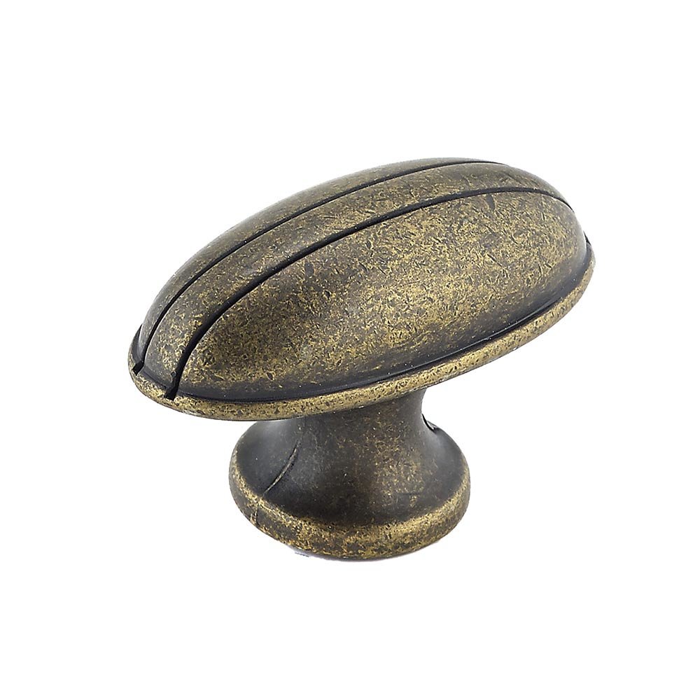 1 15/16" Long Oblong Knob with Twin Stripes in Burnished Brass