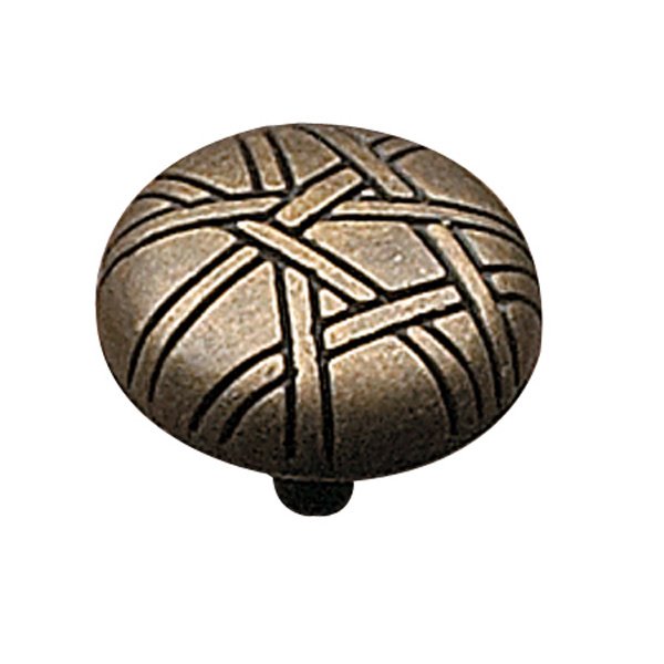 1 1/8" Diameter Round Knob with Etched Criss-cross Pattern in Burnished Brass