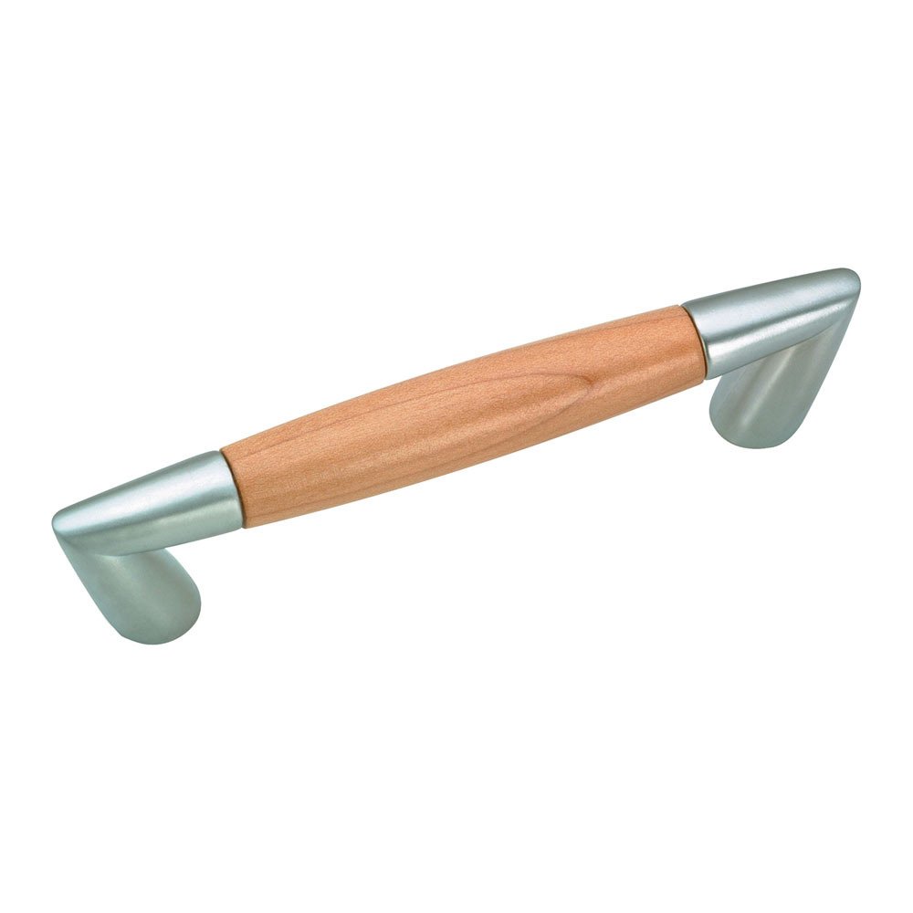 3 3/4" Centers Modern Wood Handle in Brushed Nickel and Maple Natural