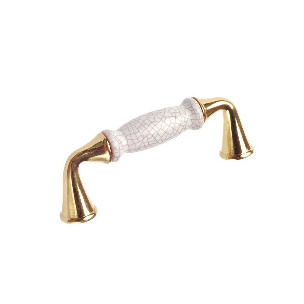 3" Centers Wire Pull with Contoured Ceramic Insert in Brass and Crackle White