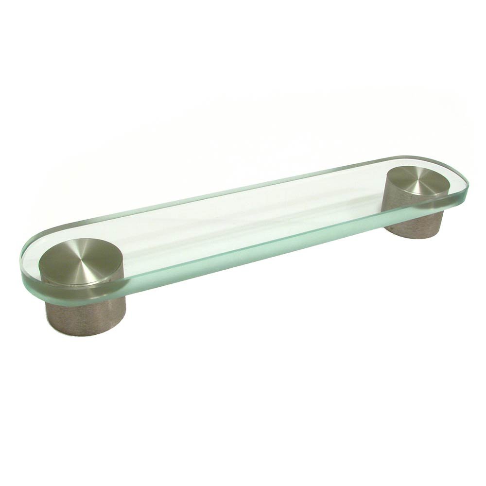 6 5/16" Centers Glass Pull In Brushed Nickel And Clear