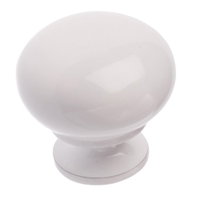 Hollow Brass 1 1/4" Diameter Round Knob with Small Base in White