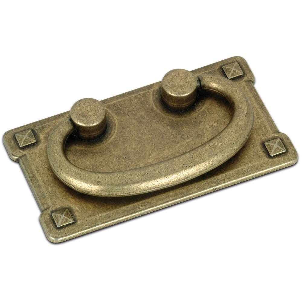 3" Centers Mission Style Bail Pull with Backplate in Burnished Brass