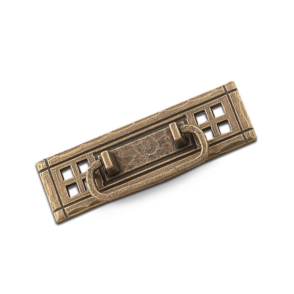 4 1/4" Centers Craftsman Style Bail Pull with Backplate in Burnished Brass