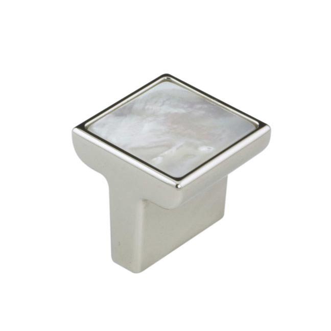 1 3/16" Square Knob in Polished Nickel With Mother Of Pearl