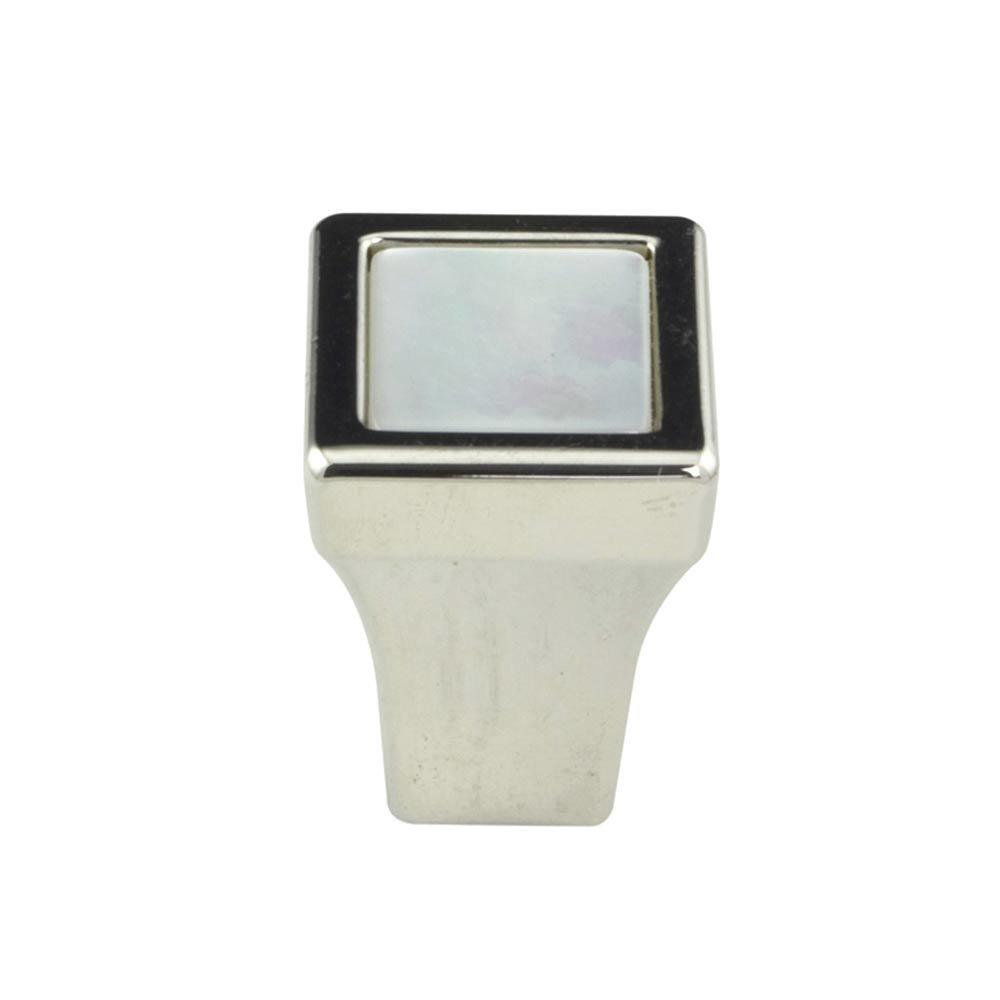 19/32" Square Knob in Polished Nickel With Mother Of Pearl
