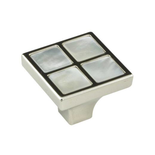 1 1/16" Square Knob in Polished Nickel With Mother Of Pearl