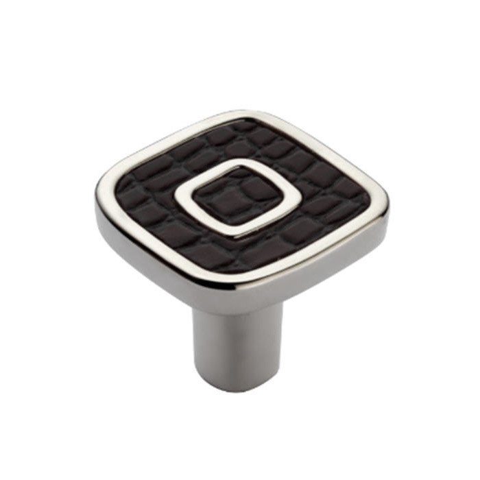 1 3/16" Long Contemporary and Leather Knob in Polished Nickel with Chocolate