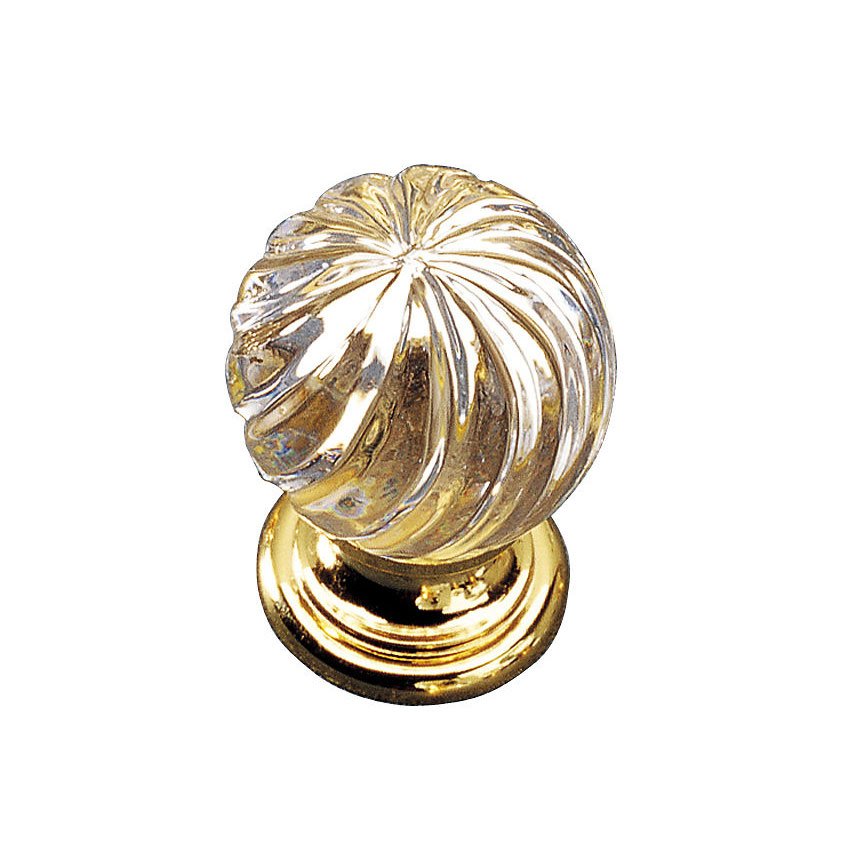 1 3/16" Round Traditional Crystal and Brass Knob in Polished Brass With Clear