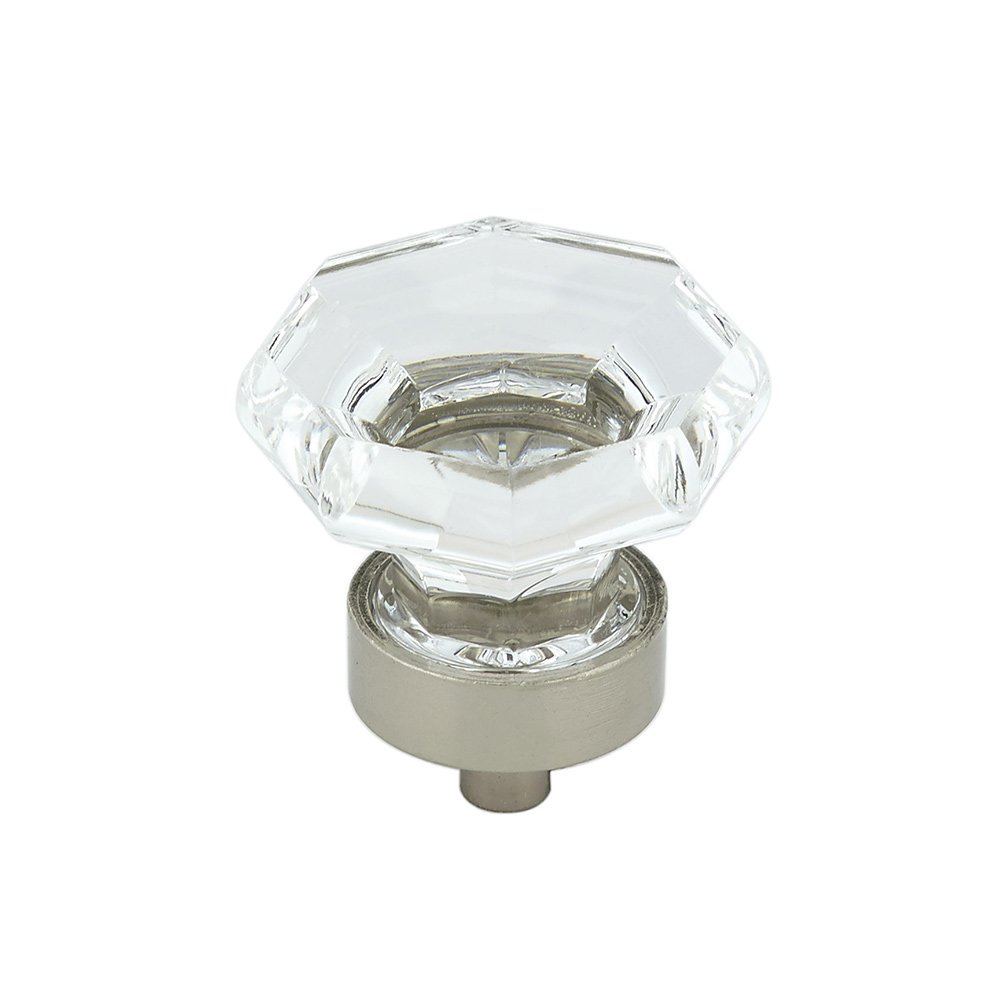 1 3/8" Round Eclectic Acrylic Knob in Brushed Nickel And Clear