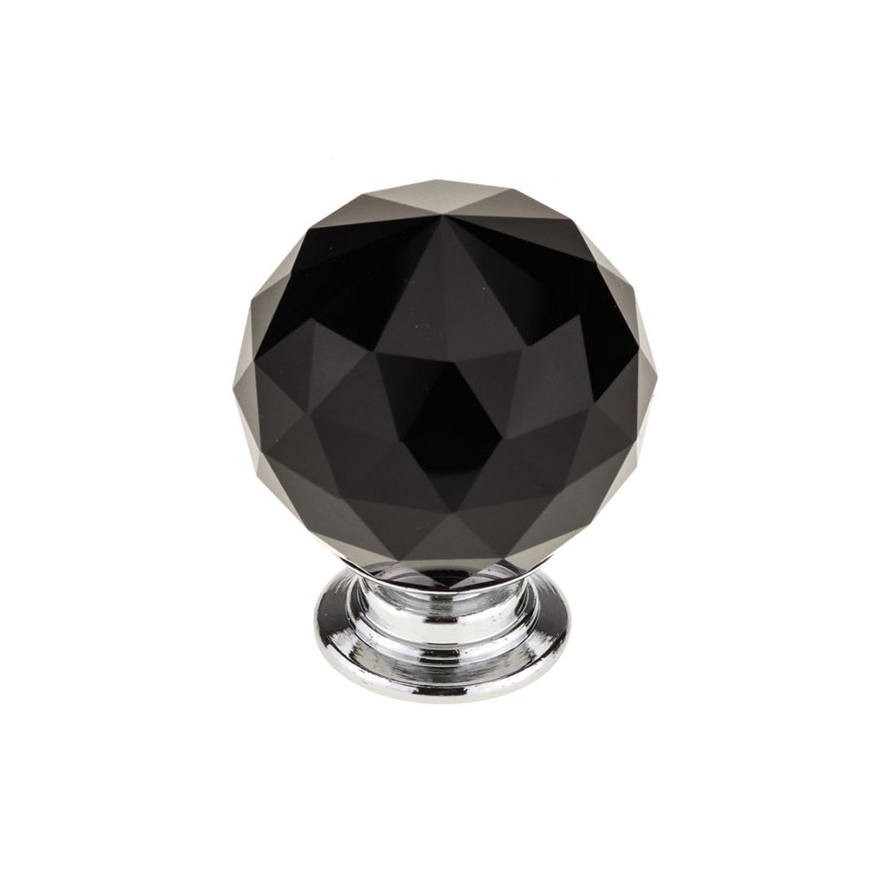 1 3/16" Round Contemporary Crystal Knob in Polished Chrome With Black