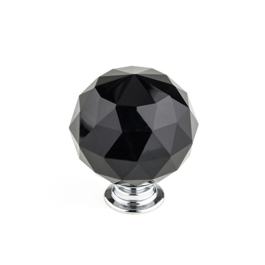 1 9/16" Round Contemporary Crystal Knob in Polished Chrome With Black