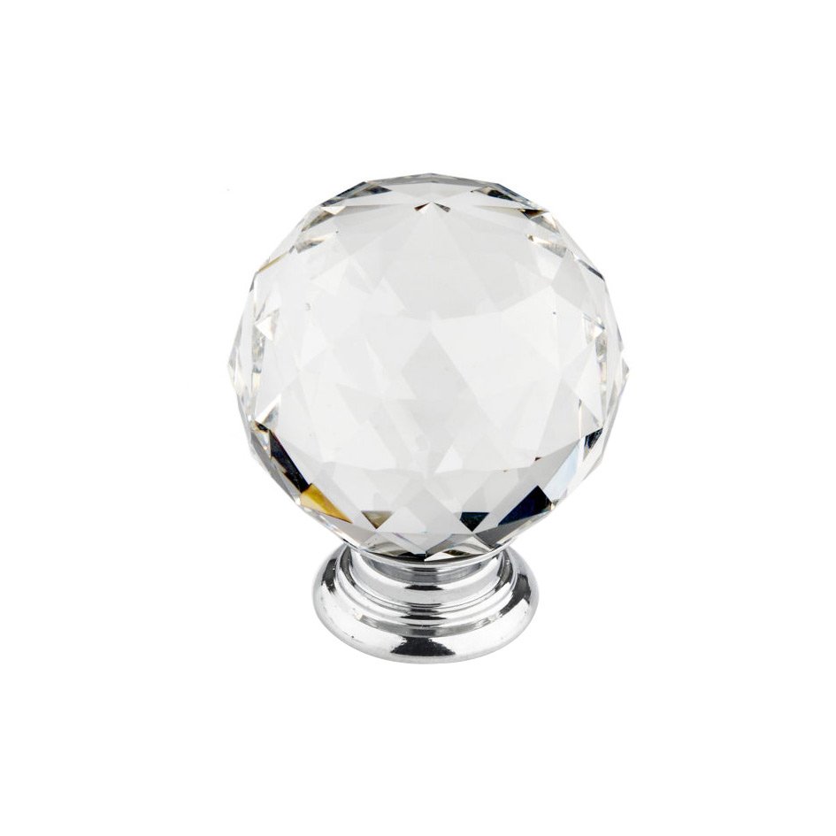 1 31/32" Round Contemporary Crystal Knob in Polished Chrome With Crystal