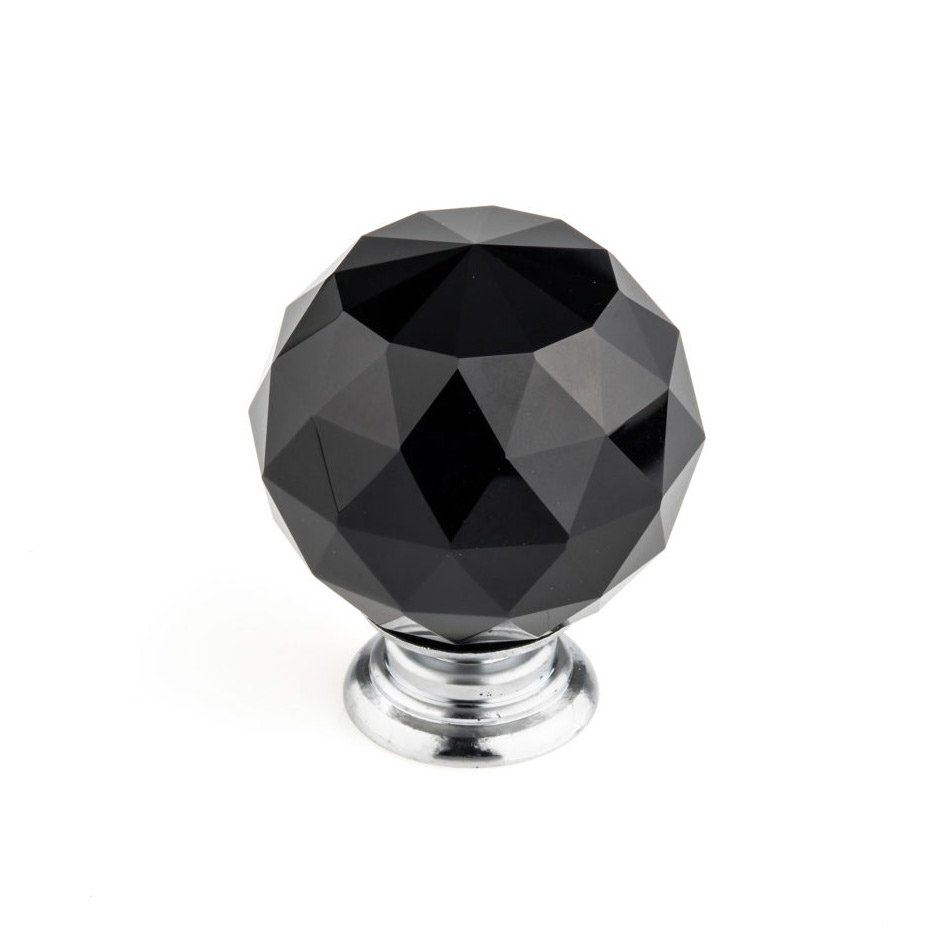 1 31/32" Round Contemporary Crystal Knob in Polished Chrome With Black